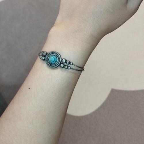Boho ethnic metal bracelet cuff with turquoise stone