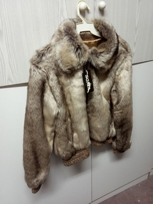 Fur jacket new, synthetic, brown and gold