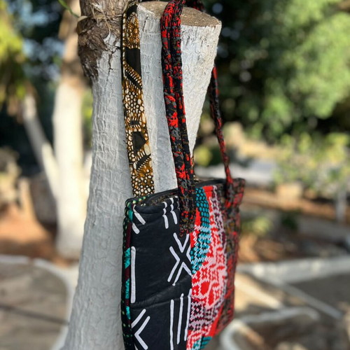 Handmade reversible patchwork shoulder bag, black multicolor
