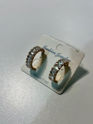 Hoop earrings new with white stones gold tone