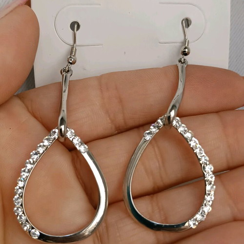 Earrings new silver drop with strass