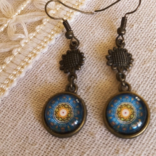 Boho earrings handmade, antique bronze base, colorful