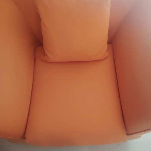 Armchair with footstool and cushion, orange