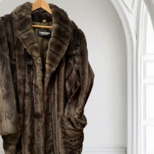 Vintage faux fur coat Louis Feraud large oversized brown like new