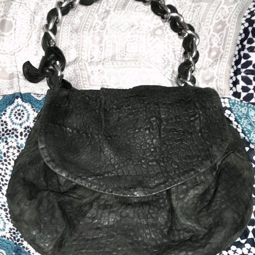 Black leather shoulder bag used, 29x24 cm