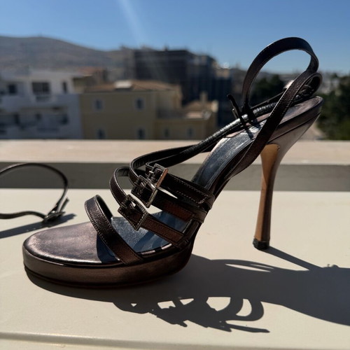 Gianni Versace Metallic Anthracite Strappy Platform Sandals size 38 used