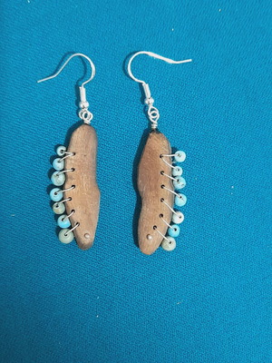 Handmade earrings new, silver, wood, turquoise