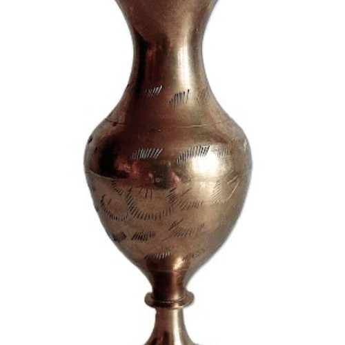 Arab brass vase with engraving and curved top, like new, 15 cm