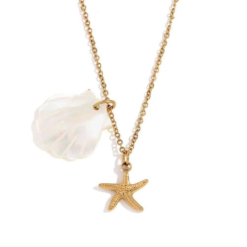 Necklace women's new with gold steel chain, shell and starfish