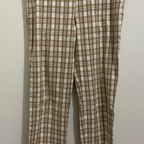 Moschino Capri High-Waisted Cotton Pants like new, checked white and brown