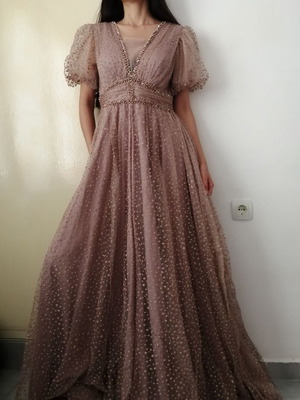 Jaluzzz Abiye long luxury formal pink evening dress size L
