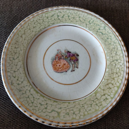 Vintage Minoan porcelain plate used, classic dance design, 16.5 cm