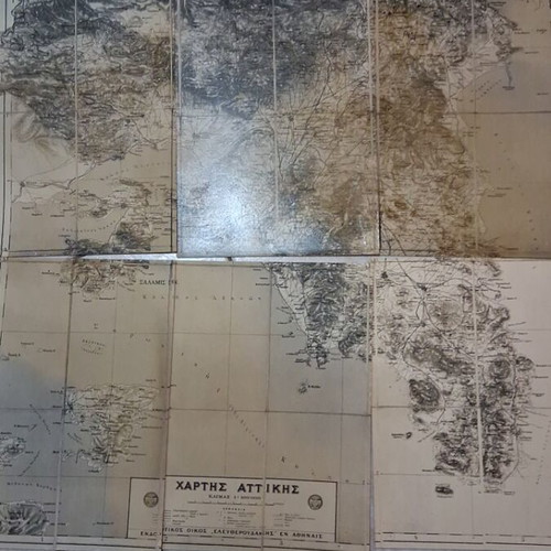 Attica map used, 9 pieces thick cardboard, 94x77 cm