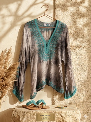 Caftan blouse handmade Dar mode gray size M new