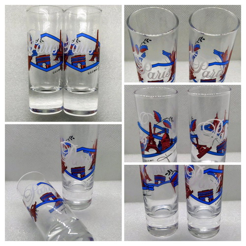 Vintage/Retro Paris souvenir glass shooter set of 2 in like new condition