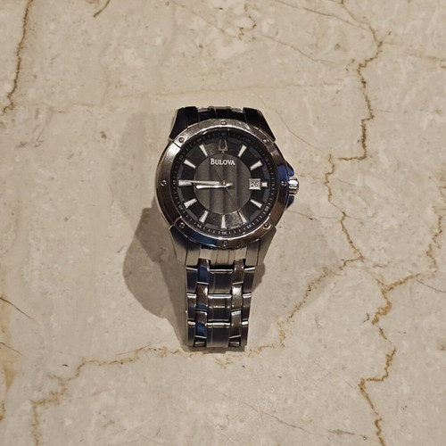 Bulova 96B169 wristwatch, stainless steel, quartz, date display