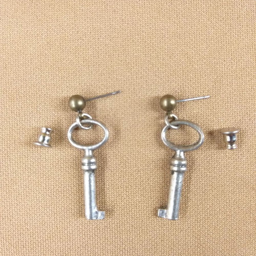 Key earrings new, metal stud