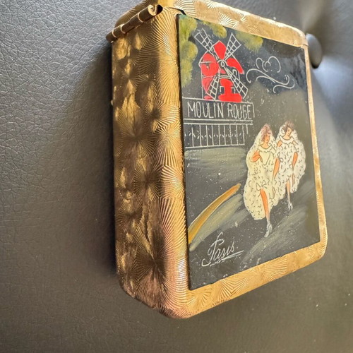 Vintage French Art Deco cigarette case used Moulin Rouge Paris
