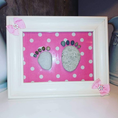 Handmade frame with footprints for baptism and wedding 24×19