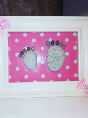 Handmade frame with footprints for baptism and wedding 24×19