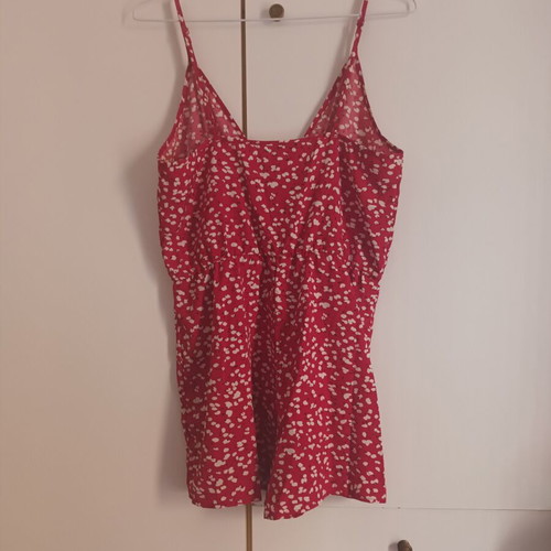 Floral red and white romper