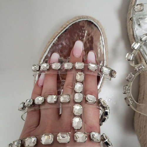 Platform espadrille sandals like new, silver with crystals