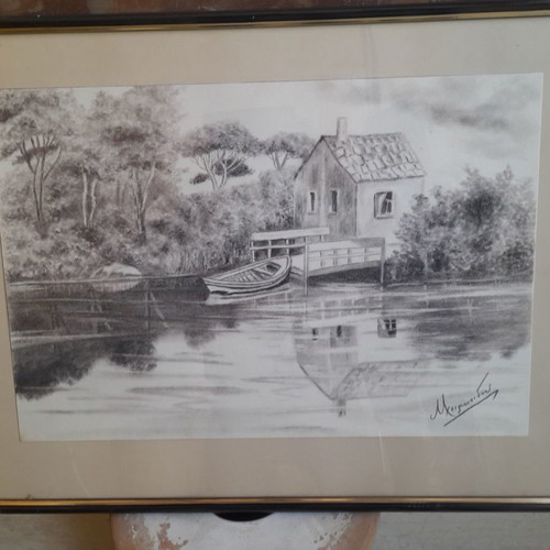 Pencil drawing used with artist's signature