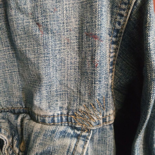 Duke denim jacket used, size S, blue, with small stain