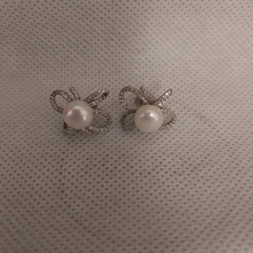 925S silver earrings with pearl and zirconia