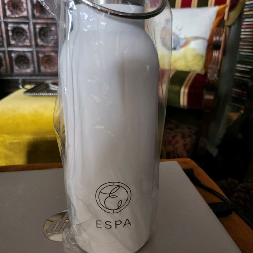 White stainless steel ESPA thermos new with monogram