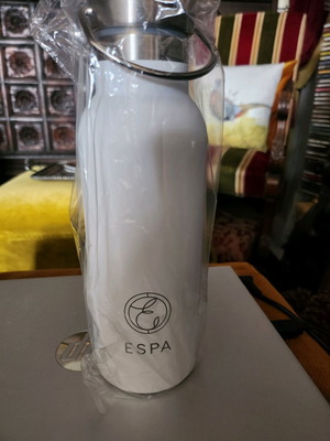 White stainless steel ESPA thermos new with monogram