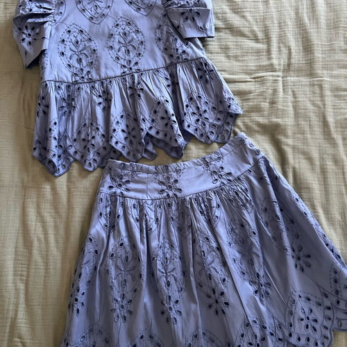Blue lace skirt and top set like new, size small