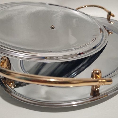 Oval Serving Dish stainless steel, like new, with lid