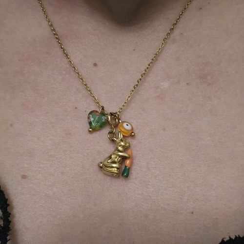 Steel Easter Bunny Necklace new handmade with heart and eye charm