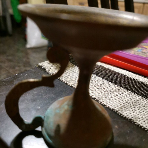 Small brass candle holder-incense burner used with authentic patina