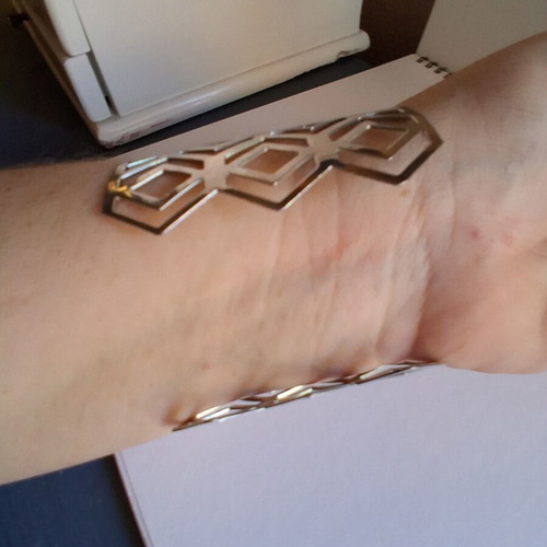 Futuristic Armor Bracelet new, silver tone geometric cuff