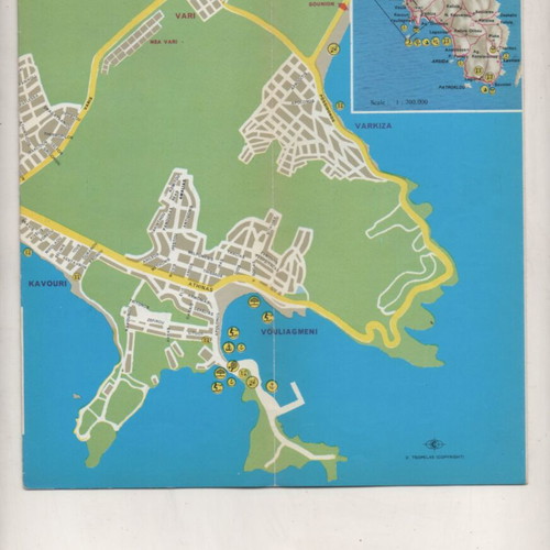 Apollon Beach Vouliagmeni Tourist Guide Map used, EOT 1972 edition
