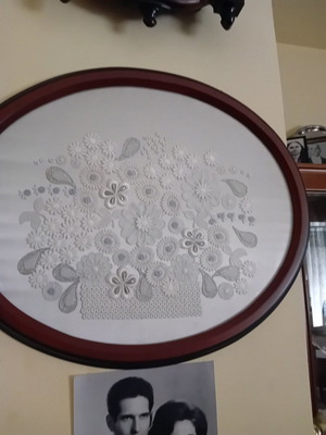 Frame with daisies used, handmade, dimensions 55x45