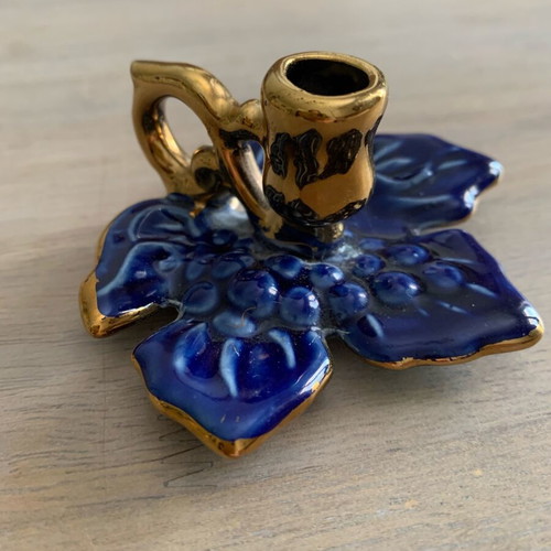 Handmade ceramic candlestick new with grape leaf design