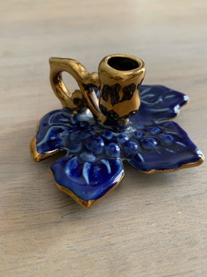 Handmade ceramic candlestick new with grape leaf design