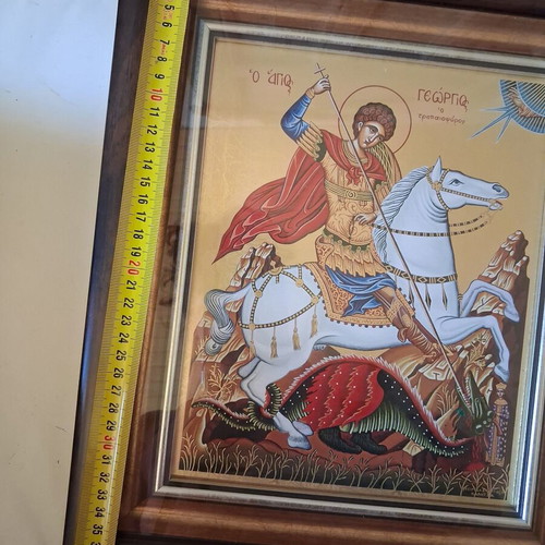 Saint George Icon Mega Byzantine by Silver Axion like new, 24K gold