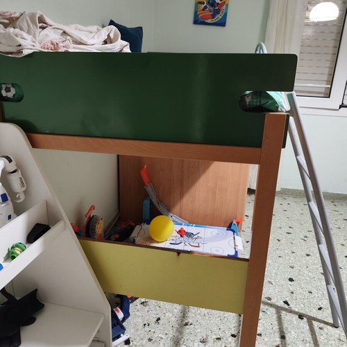 Modeco single loft bed with ladder and wardrobe