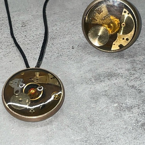 Vintage ring and necklace set with watch gears like new