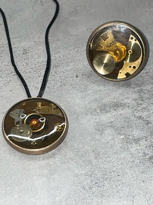 Vintage ring and necklace set with watch gears like new