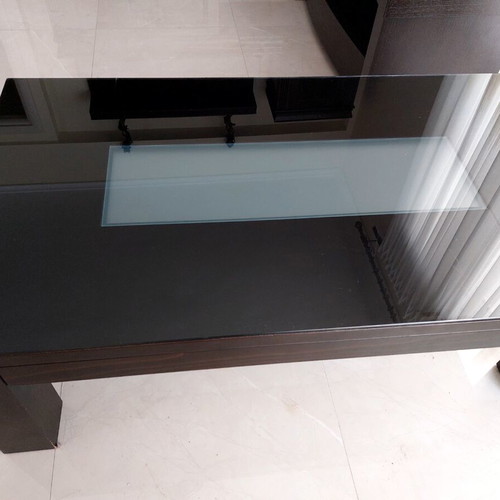 Living room furniture set with leather sofas, coffee table and TV unit