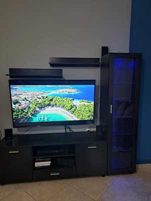 Σύνθεση σαλονιού χρώμα wenge μαύρο με έπιπλο TV, βιτρίνα, ράφια, τραπεζάκι