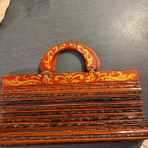 Handmade wooden bag new, beige and brown handbag