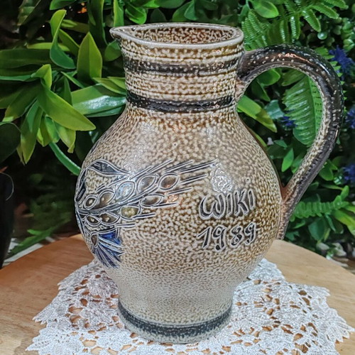 German Bembel ceramic wine jug 1989, handmade