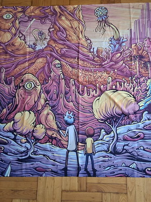 Rick and Morty fabric banner like new, 150x120 cm, psychedelic design