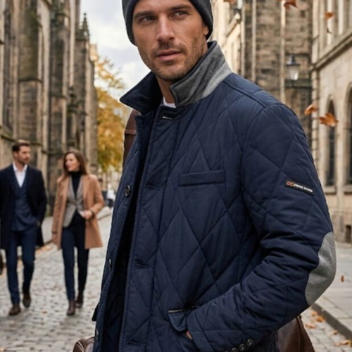 Prince Oliver Luxury Slim-Fit Quilted Jacket used, navy blue